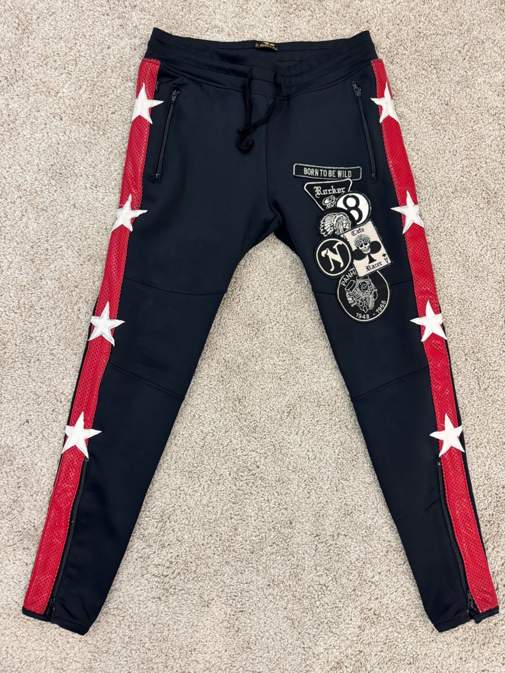 Robin's Jean Black Joggers with Red Star-Trim Side Panels